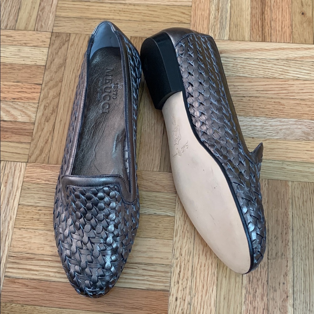Sesto Meucci - Italian Leather Loafer Women’s Size 6.5 Metallic Gray / Black